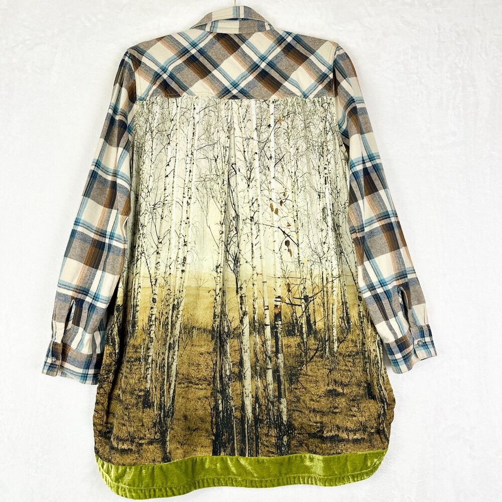 Aratta Silent Journey Plaid Button Down Large Forest Evermore Folklore Swiftie